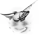 Angelic memorial tattoo of son fishing in black-grey style tattoo design idea