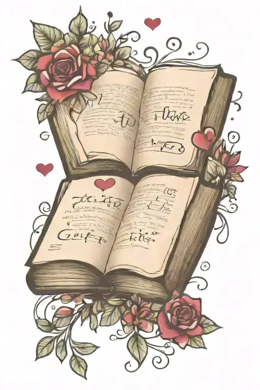 single open book with pages that have the words te vivo floating off with hearts  tattoo design idea