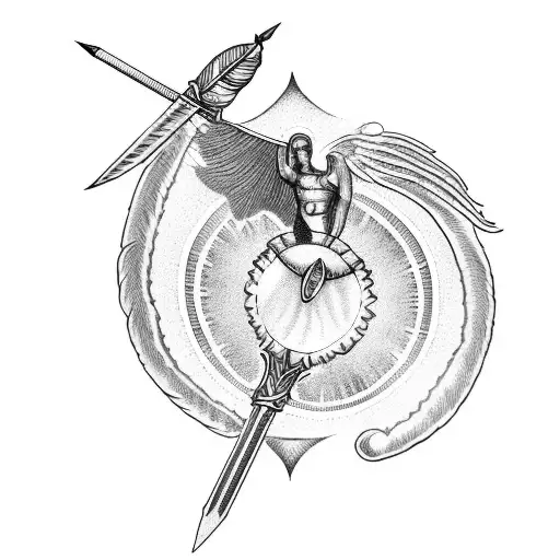 Roman spear piercing through an angel feather tattoo design idea