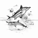 an island with a cheetah on it, a blue marlin swimming in the water, and a peregrine falcon swooping through the sky tattoo design idea