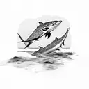 an island with a cheetah on it, a blue marlin swimming in the water, and a peregrine falcon swooping through the sky tattoo design idea