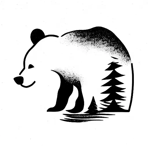 Bear in forest tattoo design idea