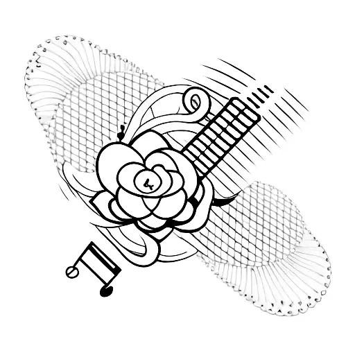 guitar with a cherry flower  tattoo design idea