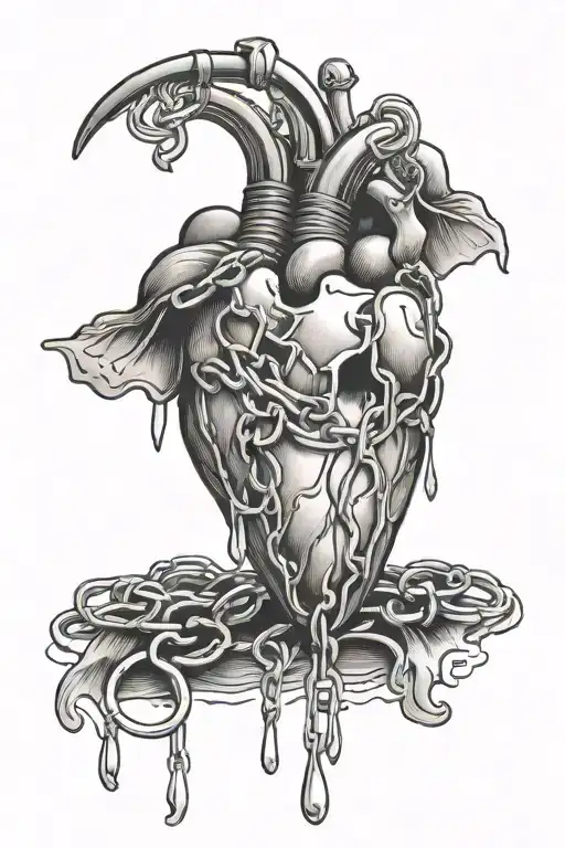 forearm tatto bleeding heart with chains forming tattoo design idea