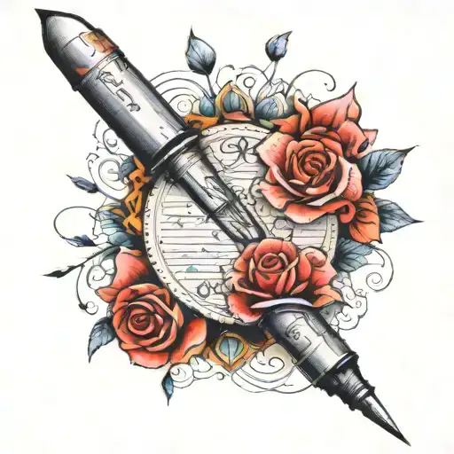 needle writing newspaper tattoo design idea