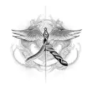 staff of caduceus with two snakes wrapped evenly around the staff tattoo design idea