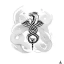 staff of caduceus with two snakes wrapped evenly around the staff tattoo design idea