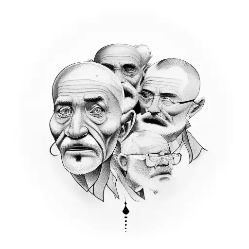 1 old man and 2 young guys looking strong in the mirror tattoo design idea