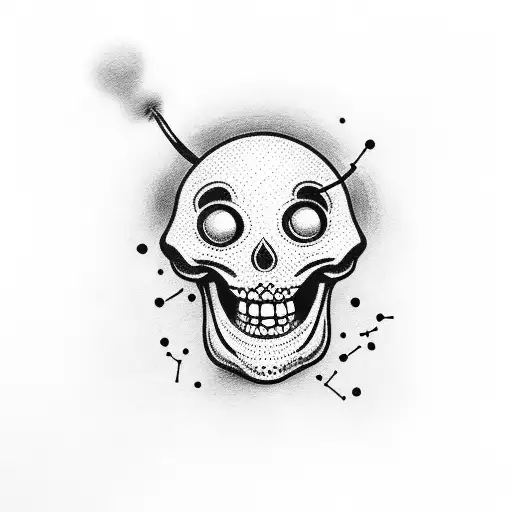 Smiliing dancing skeleton with cigarette tattoo design idea