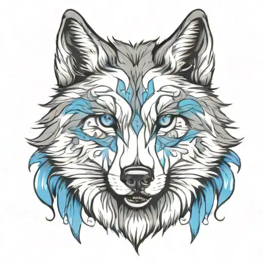 wolf with blue eyes closed tattoo design idea