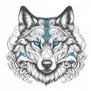 wolf with blue eyes closed tattoo design idea