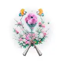 fan with crane and flowers tattoo design idea