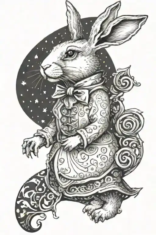 white rabbit from alice in wonderland tattoo design idea