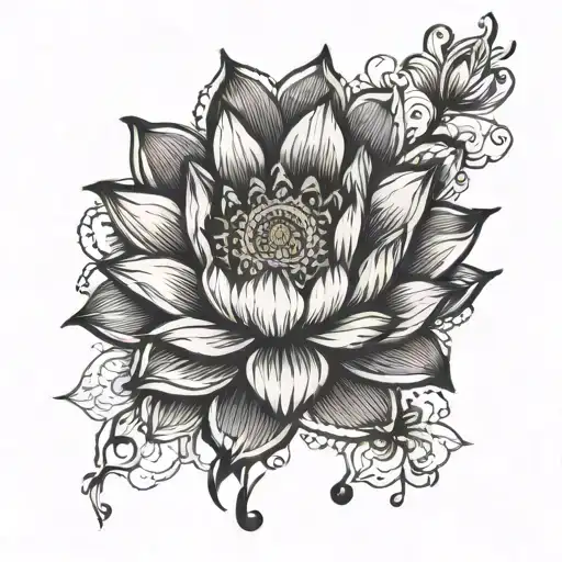 lotus and Mandela long for calf  tattoo design idea