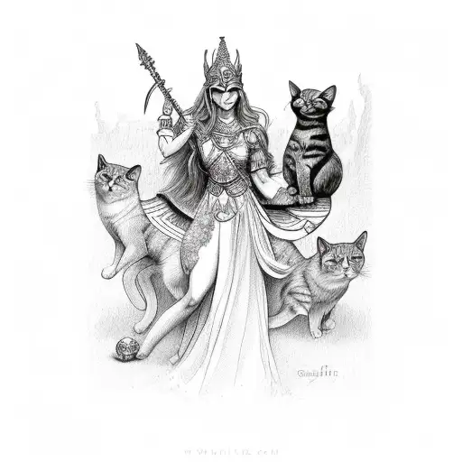 goddess freya with cats tattoo design idea