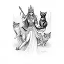 goddess freya with cats tattoo design idea