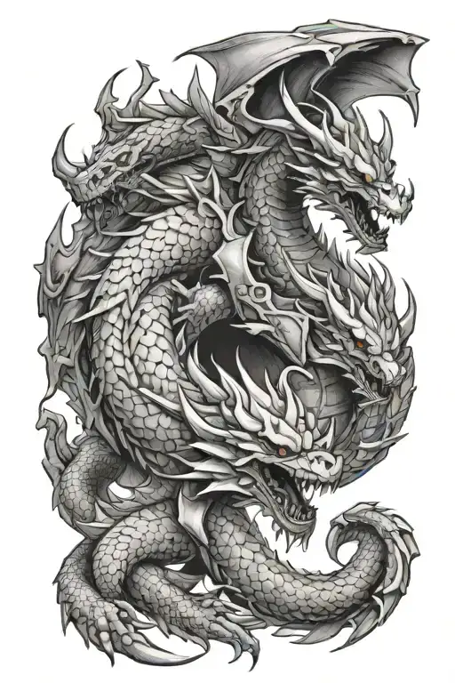 ghost dragon and paladin full armor tattoo design idea