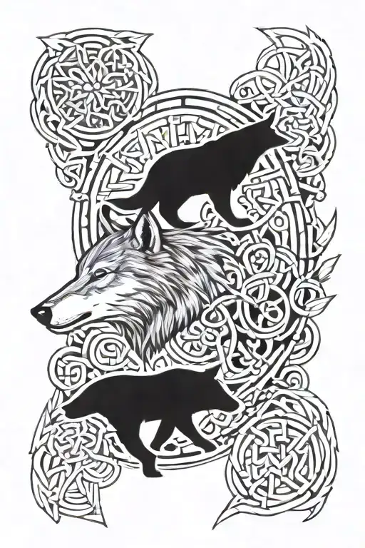 wolf, bear Native American and Celtic imagery  tattoo design idea