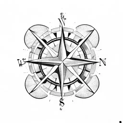 Cubist compass tattoo on the right inner forearm.