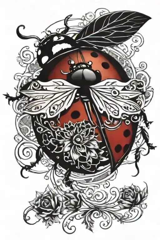 Ladybug flying tattoo design idea