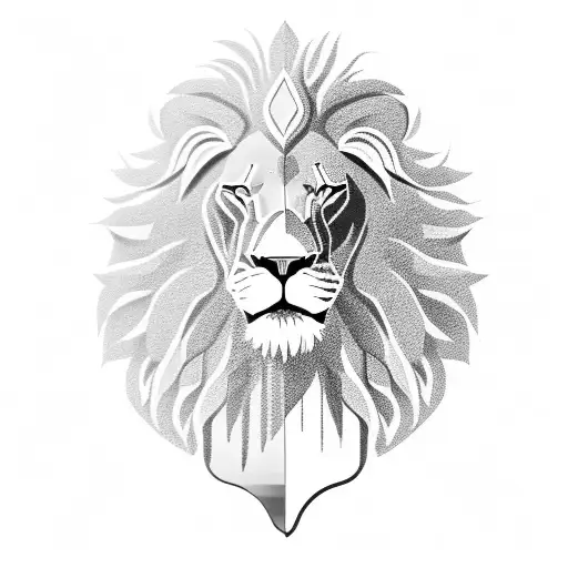 lion stands upright and holds shield tattoo design idea