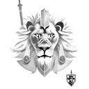 lion with a shield and sword  tattoo design idea