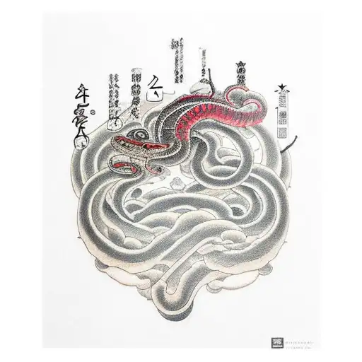 combination of Mozart, a worm and a king tattoo design idea