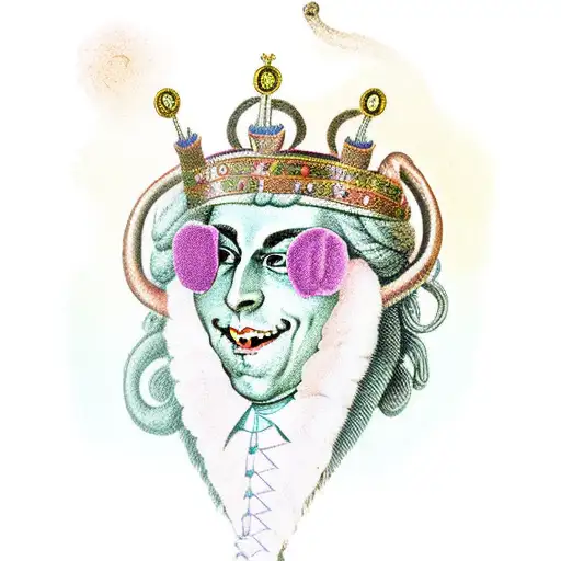 Wolfgang Amadeus Mozart as a worm wearing a crown tattoo design idea