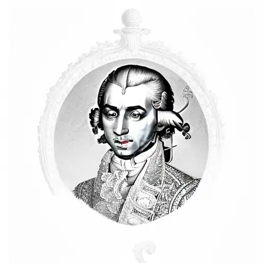 combination of Mozart, a worm and a king tattoo design idea