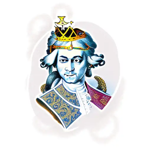Wolfgang Amadeus Mozart as a worm wearing a crown tattoo design idea