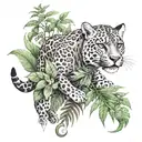 gothic jaguar and dragon with leafs and ferns and birds tattoo design idea