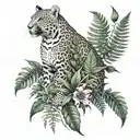 gothic jaguar and dragon with leafs and ferns and birds tattoo design idea