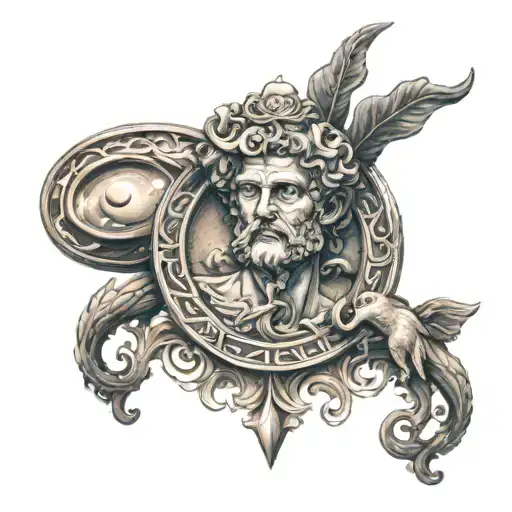 GREEK GOD WATER IN ALCHEMY tattoo design idea
