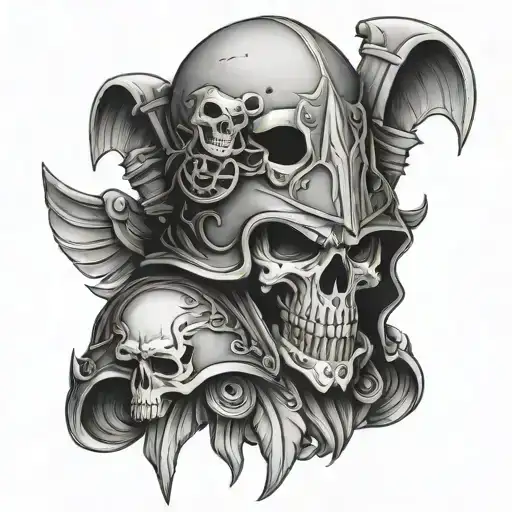 skull and spartan helmut surrounded tattoo design idea