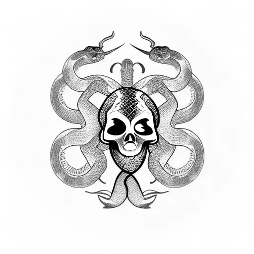 snake around the knife with skull  tattoo design idea