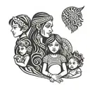 3 children boy and two girls with Mother and father  tattoo design idea
