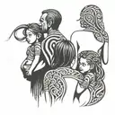3 children boy and two girls with Mother and father  tattoo design idea