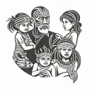 3 children boy and two girls with Mother and father  tattoo design idea