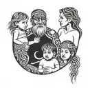3 children boy and two girls with Mother and father  tattoo design idea