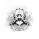 theoden king from lord of the rings movies with the banner of rohan and Simbelmynë flowersin the background tattoo design idea