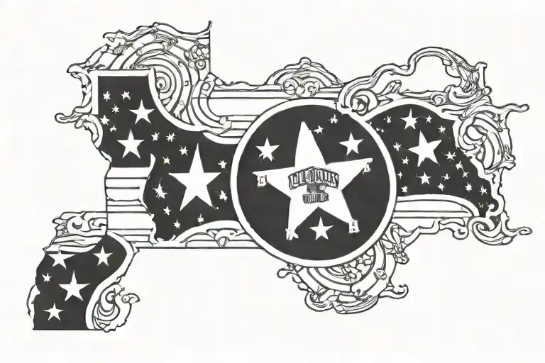 outline of state of Tennessee with Tennessee and American flags tattoo design idea