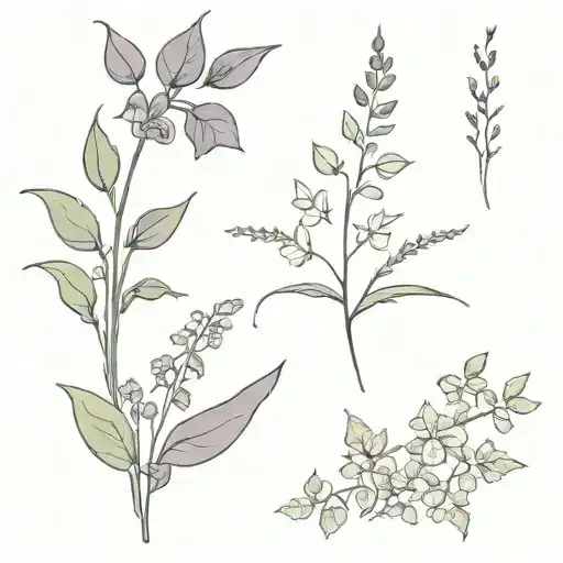 Violet (February): Delicate, heart-shaped leaves with small, intricate flowers. Larkspur (July): Tall, spike-like cluste tattoo design idea