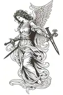 angel with a sword with broken wings made tattoo design idea