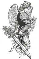 angel with a sword with broken wings made tattoo design idea