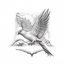 An image containing a scarf, dove, leopard, bird, god, demonstrating strength, love, and family. tattoo design idea
