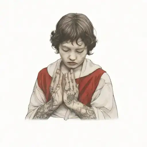 angel praying with tattos on the hands  tattoo design idea