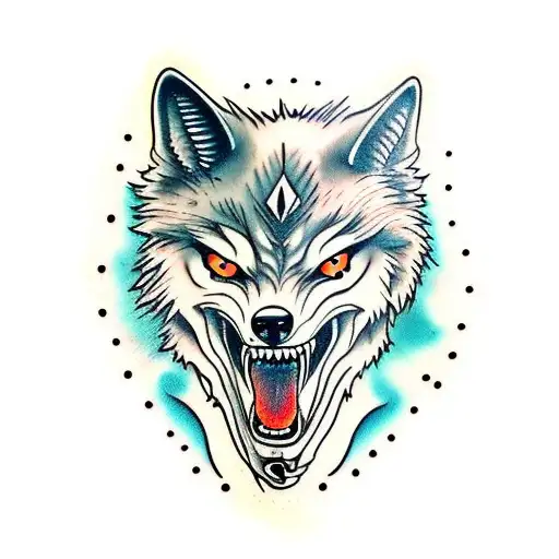 scary wolf with red eyes tattoo design idea