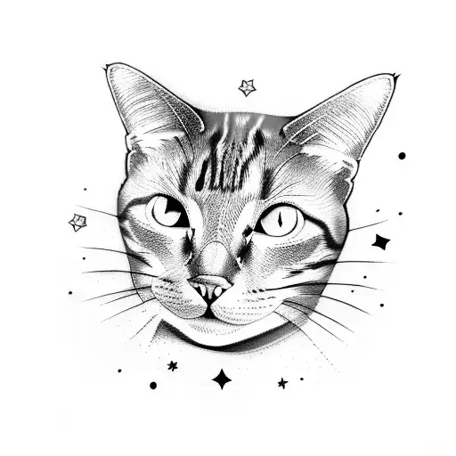 Cat with stars and wine tattoo design idea