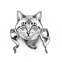 Cat and wine tattoo design idea