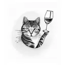 Cat and wine tattoo design idea